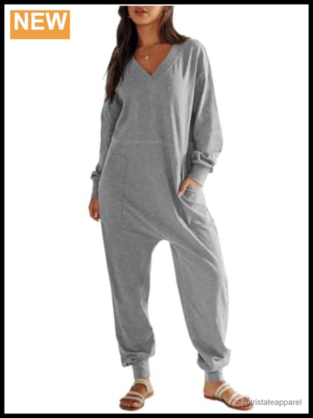 V-Neck Long Sleeve Jumpsuit 100% Rayon Lounge Pajama Outfit with Pockets